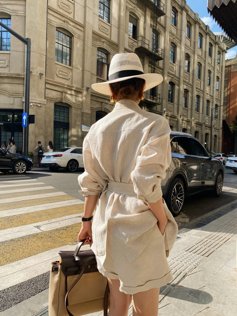 Old Money Style Linen Two-Piece Set for Women – Summer Tie-Front Shirt and Shorts, Retro High-End Look