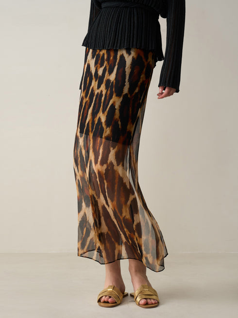 High-Waist Silk Leopard Print Midi Skirt – Lined for Comfort and Elegance
