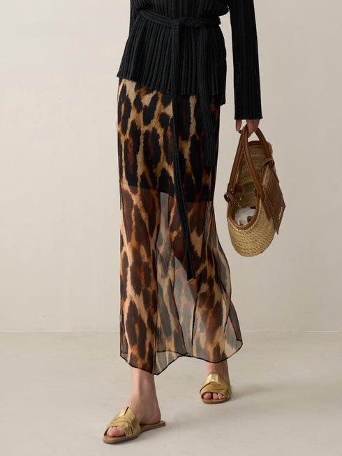 High-Waist Silk Leopard Print Midi Skirt – Lined for Comfort and Elegance