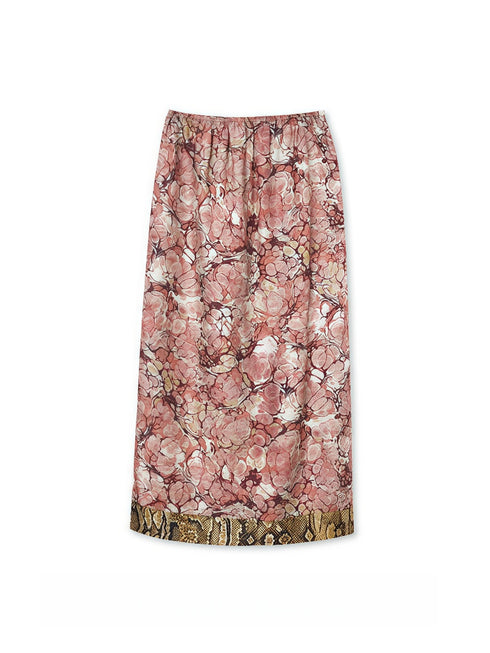 Elegant 100% Silk Skirt – Straight Cut with Monet Garden-Inspired Floral Print