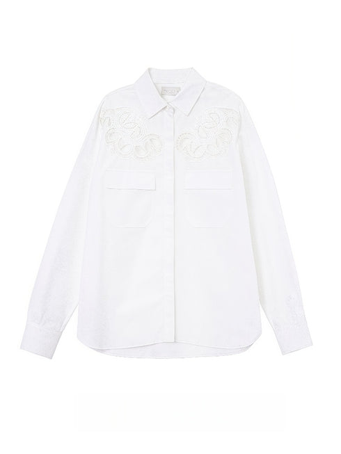 Luxury French Hollow Embroidered Cotton Blouse – Refined Craftsmanship, Elegant Summer Shirt