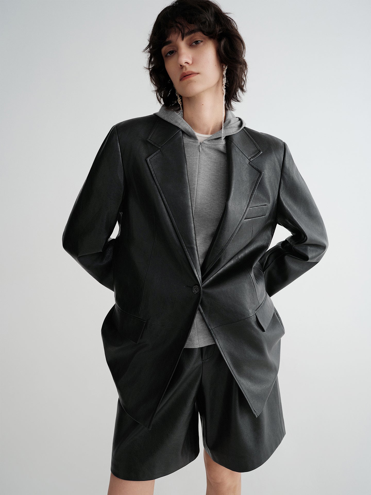 Modern Chic PU Leather Blazer | Slim-Fit Structured Jacket with Sleek Minimalist Silhouette
