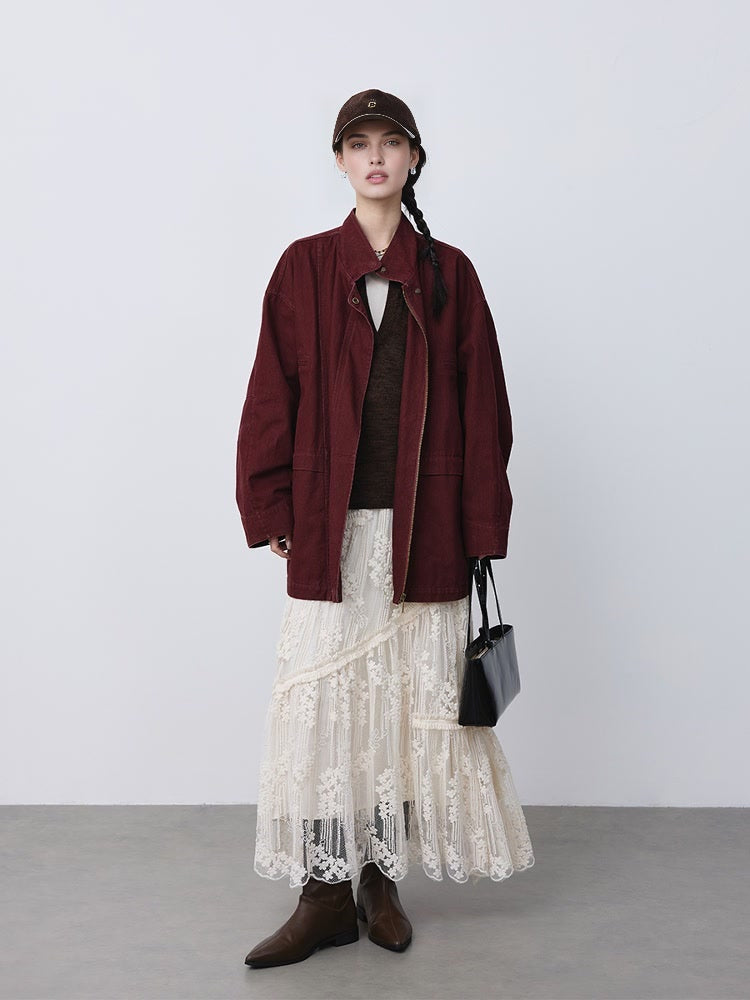 French Romantic Lace Hollow Skirt with Heavy Embroidery | Autumn Elegant A-Line Midi Skirt