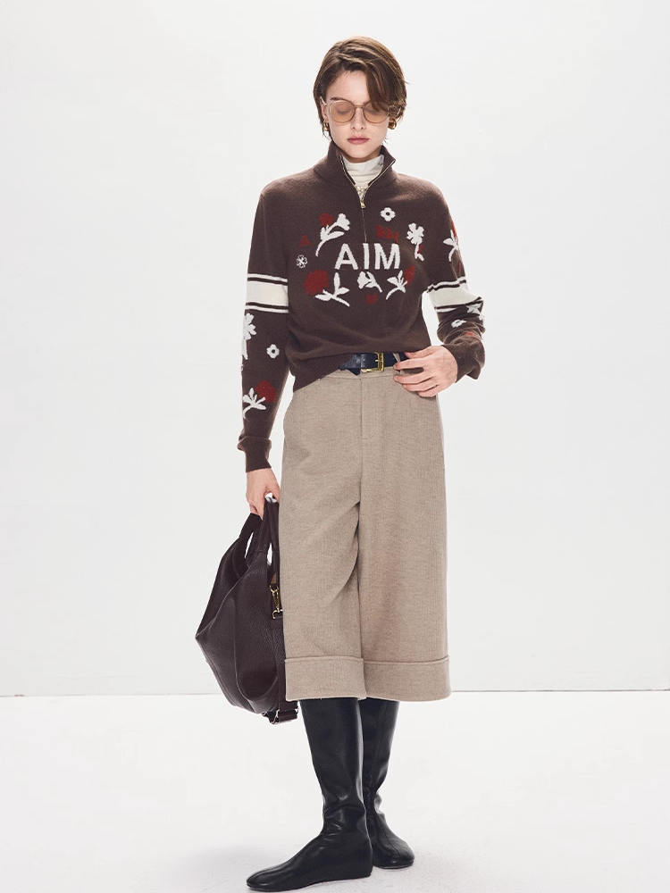 Vintage Ski-Inspired Jacquard | Wool & Cashmere Slim-Fit Stand Collar Sweater – Retro Winter Knitwear