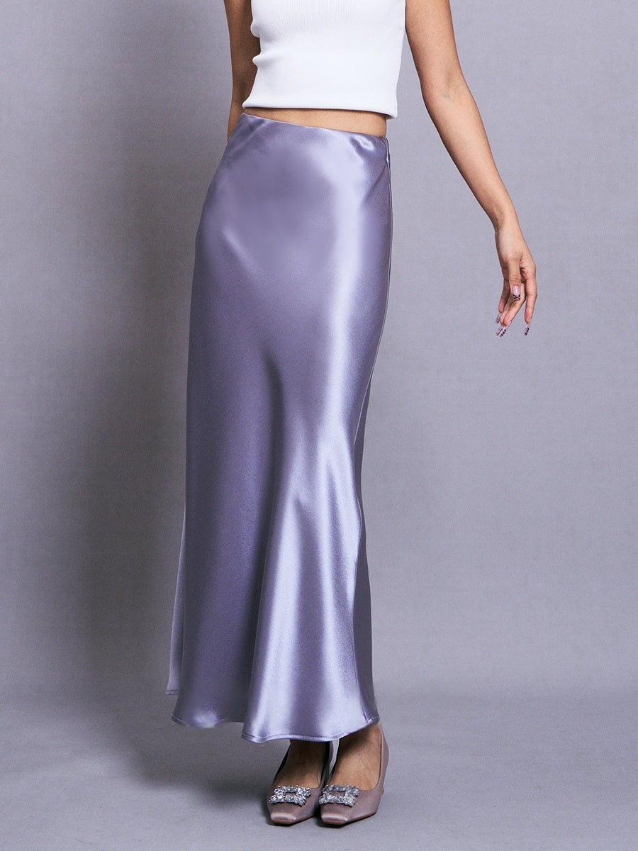 Japanese Triacetate Satin A-Line Skirt – Elegant Drape with Diagonal Cut