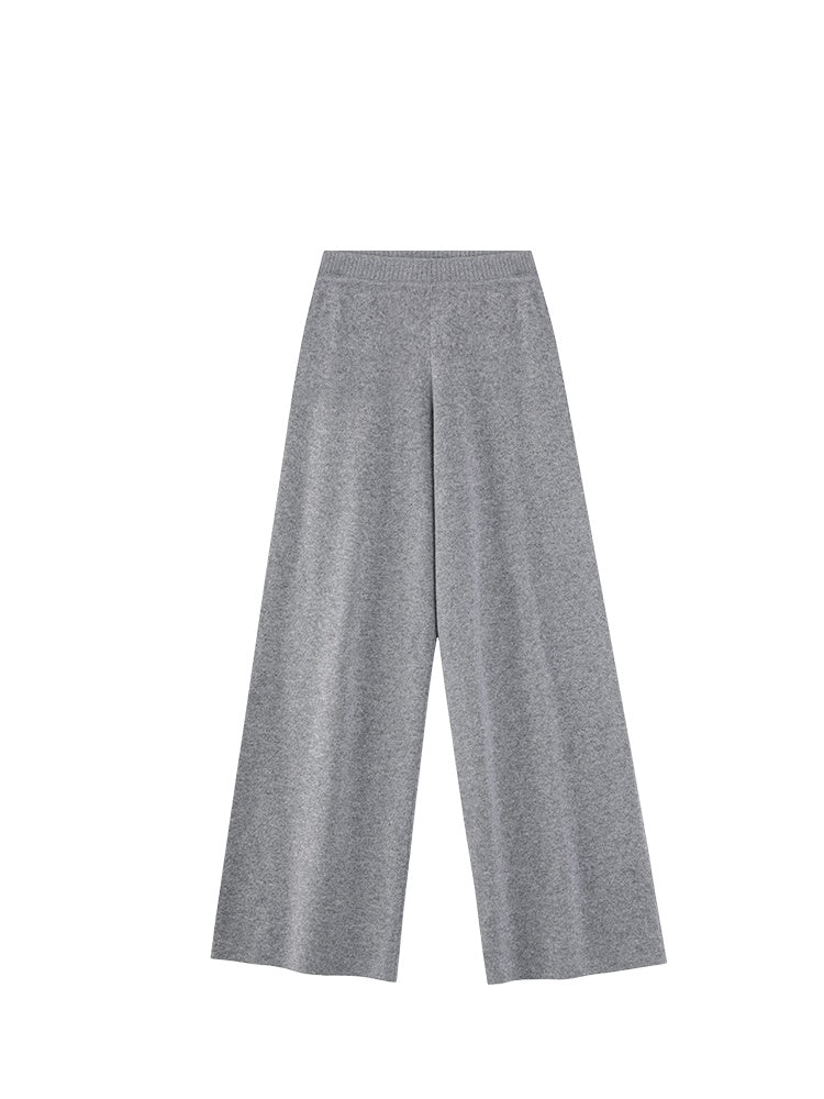 Soft Merino Wool Knit Pants – Ultra-Fine Elastic Waist Knit Trousers with Draped Fit for Women