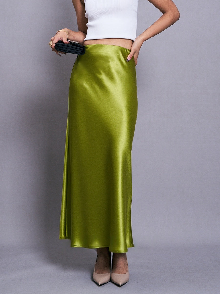 Japanese Triacetate Satin A-Line Skirt – Elegant Drape with Diagonal Cut