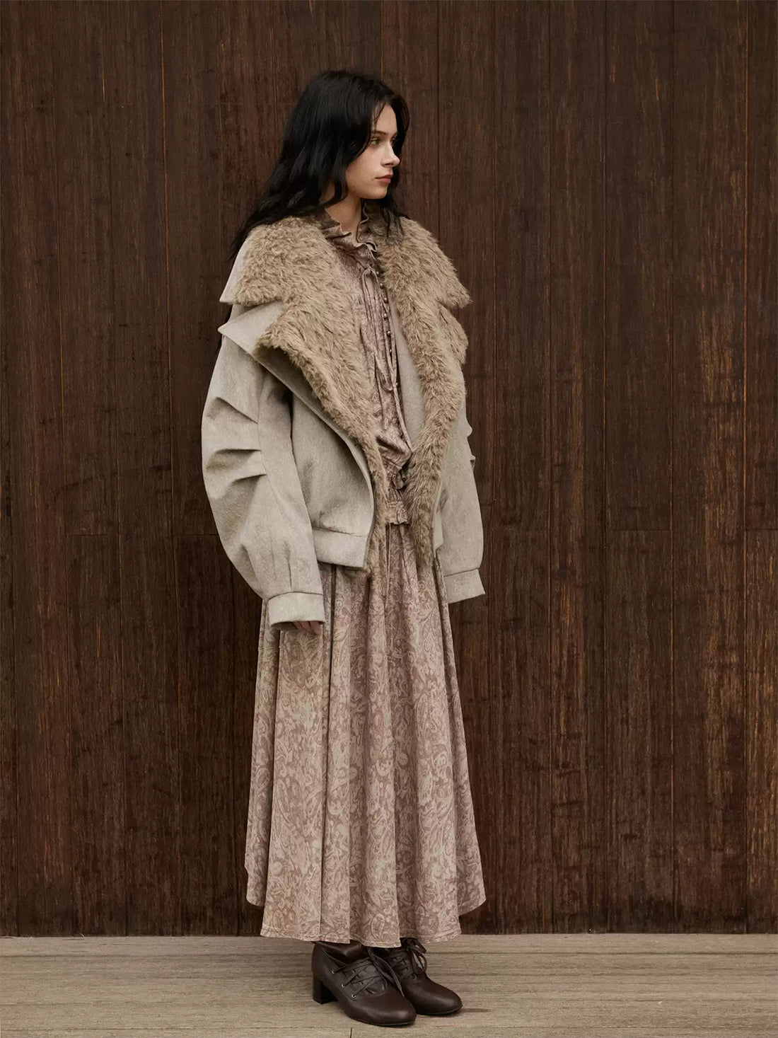 Winter Vintage Faux Fur Parka Coat for Women with Detachable Plush Collar, Oversized Warm Cotton Jacket