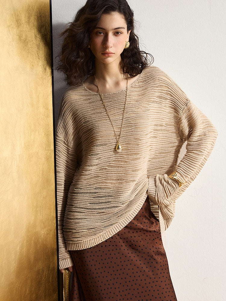 Autumn Breathable Top – Embossed Diamond Glitter Hollow-Knit Knitwear
