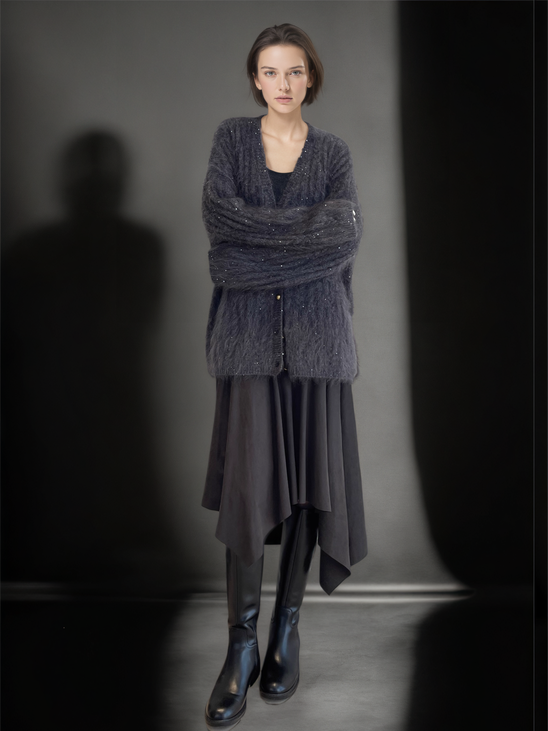 Women’s Luxury Mohair Blend Sequin Cardigan | Soft Shimmer Knit Sweater with Metallic Thread