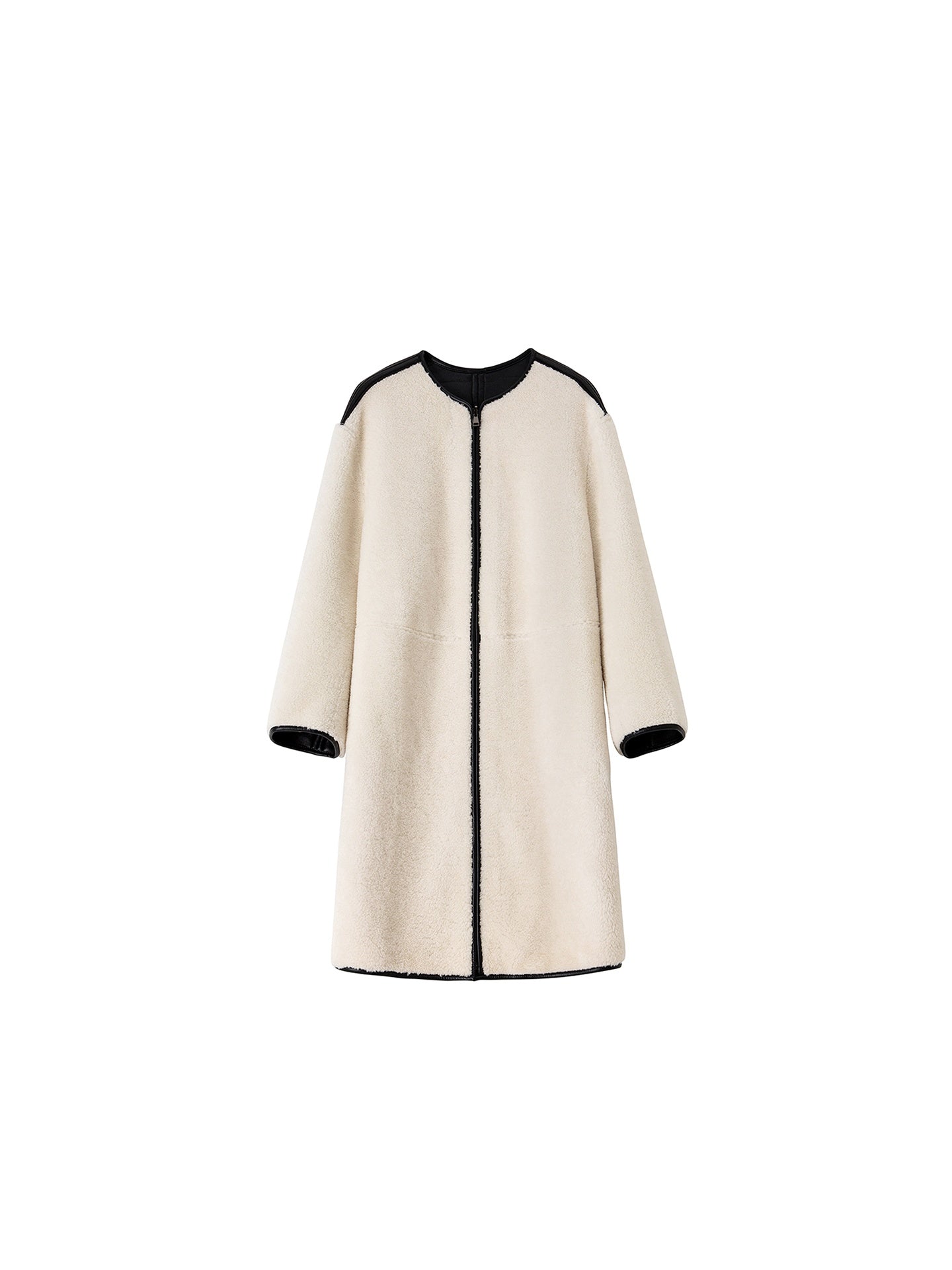 Reversible Sheepskin Lamb Fur Coat - Loose-Fit Wool-Trimmed Shearling Jacket