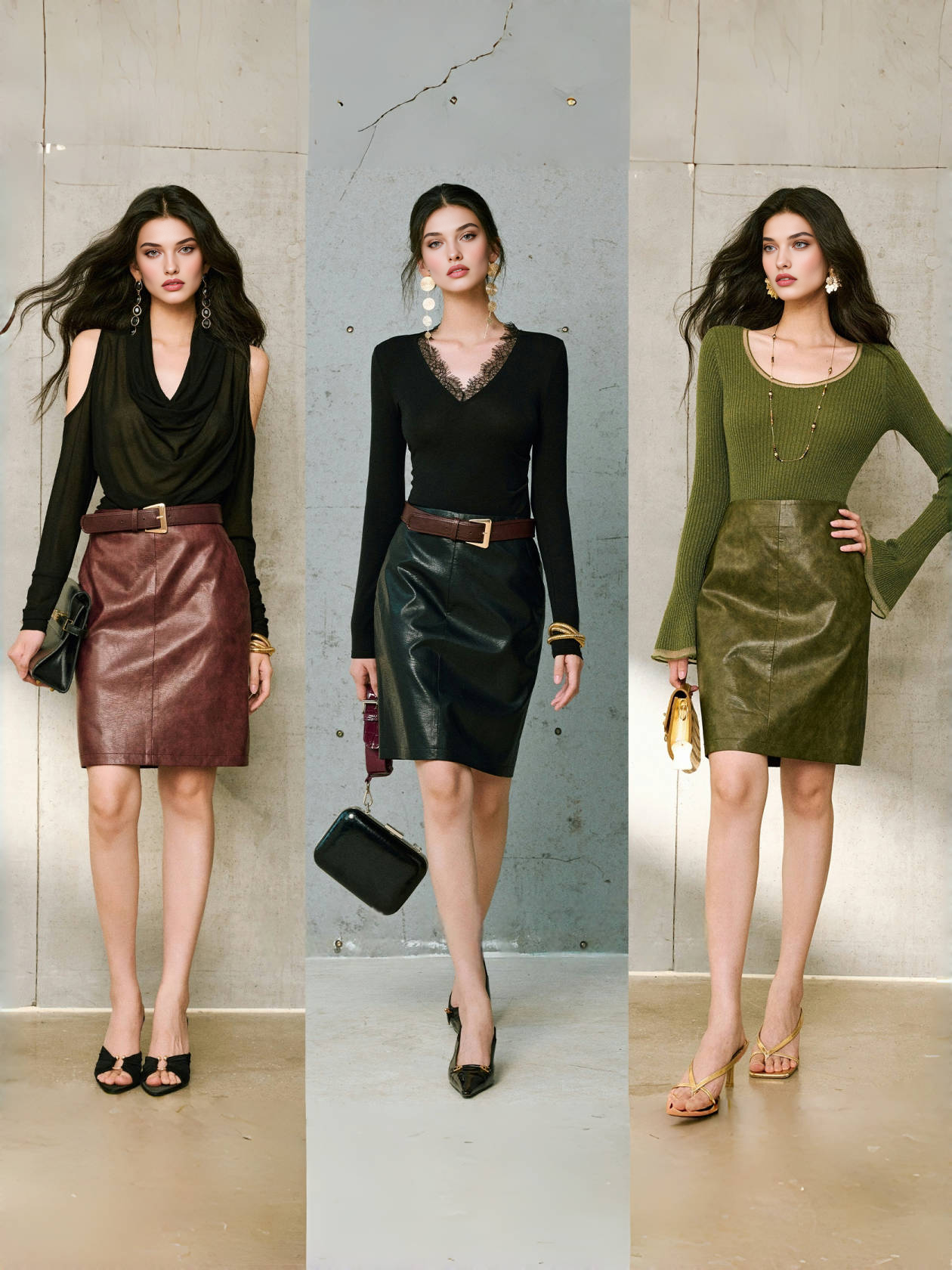 Easy-Care Matte Eco-Friendly Protein Leather Skirt – Marbled Light & Shadow H-Line, Short & Midi Lengths