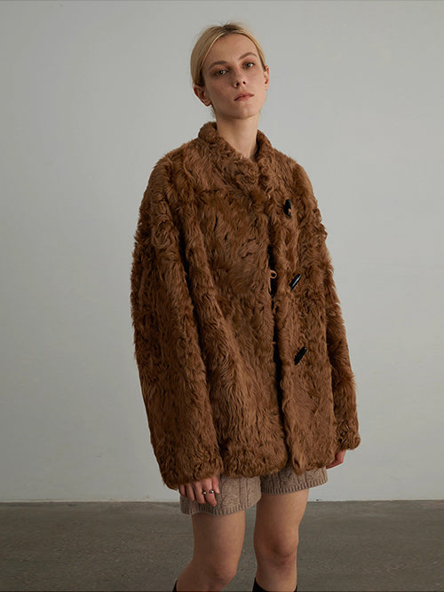 Women’s Short Shearling Jacket — Curly Wool Fleece, Warm Cozy Lambswool Coat