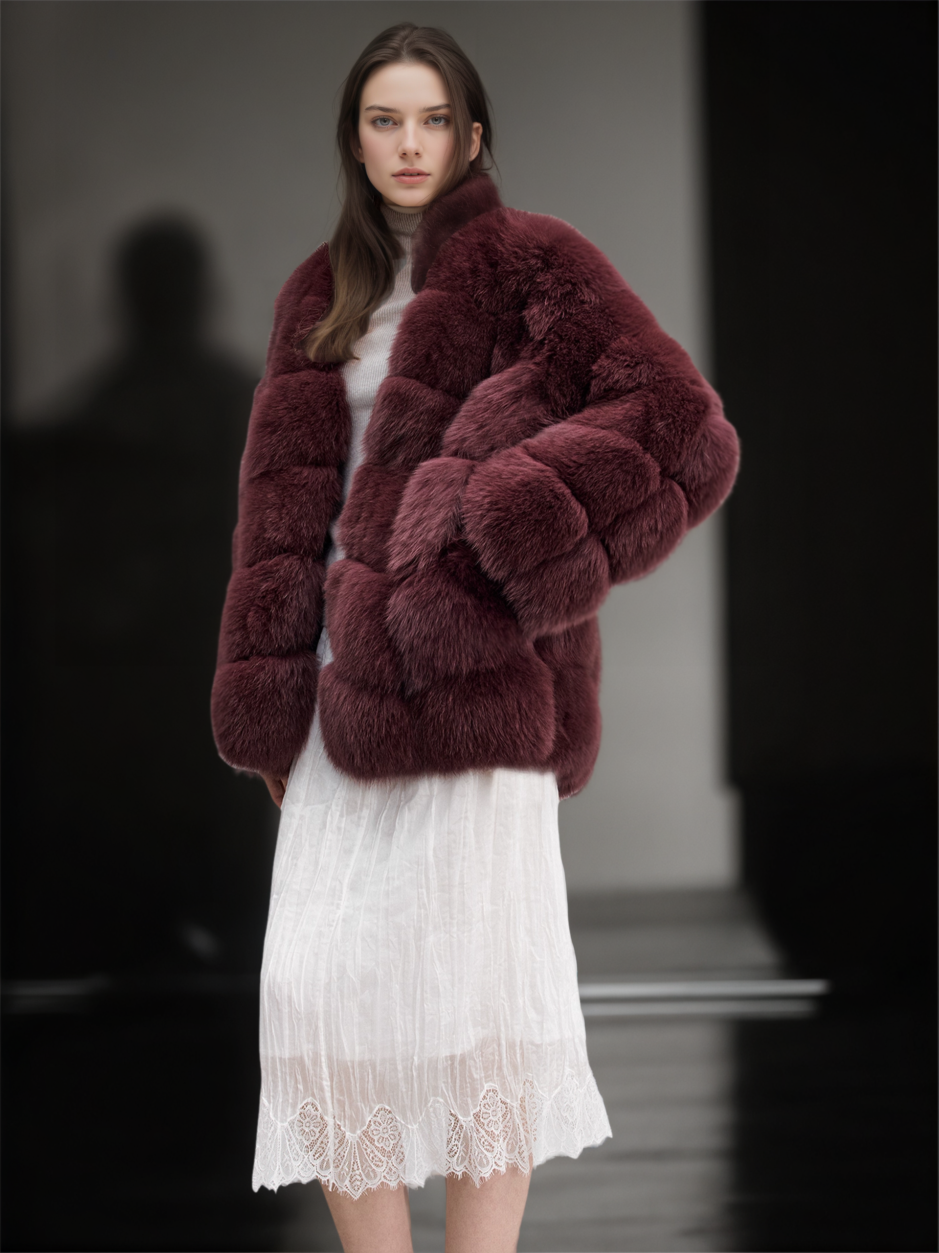 Women’s Mid-Length  Fox Fur Coat | Elegant Winter Jacket Inspired by Finnish Saga Furs Style