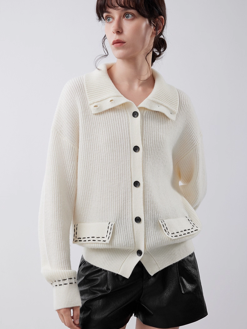 Red Knit Cardigan for Women – New Winter Merino Wool Cozy Christmas Sweater