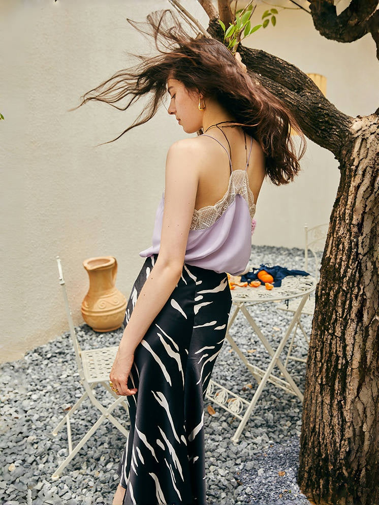 Mulberry Silk Satin Midi Skirt – Retro A-Line High-Waisted Design