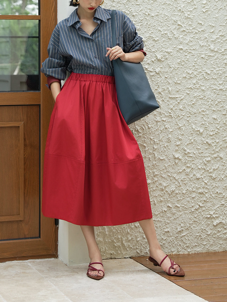 Timeless Fashion Essential – 3D Tailored 100% Cotton High-Waisted Balloon Skirt