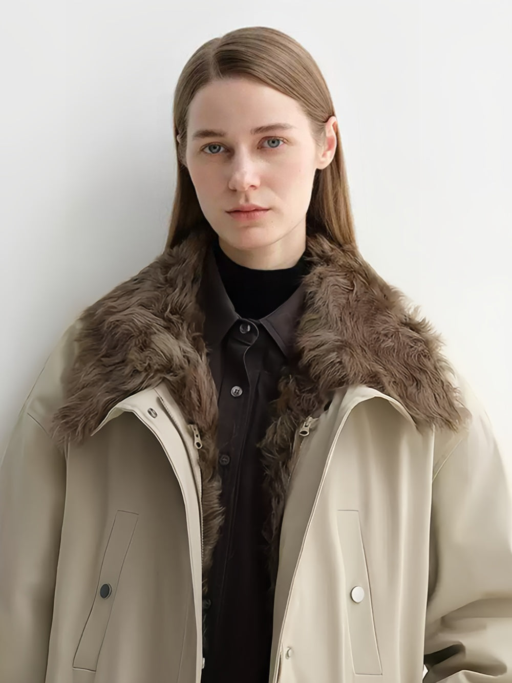 Mid-Length Down Parka with Detachable Wool Collar — Warm 90% Goose Down Fishtail Coat for Women