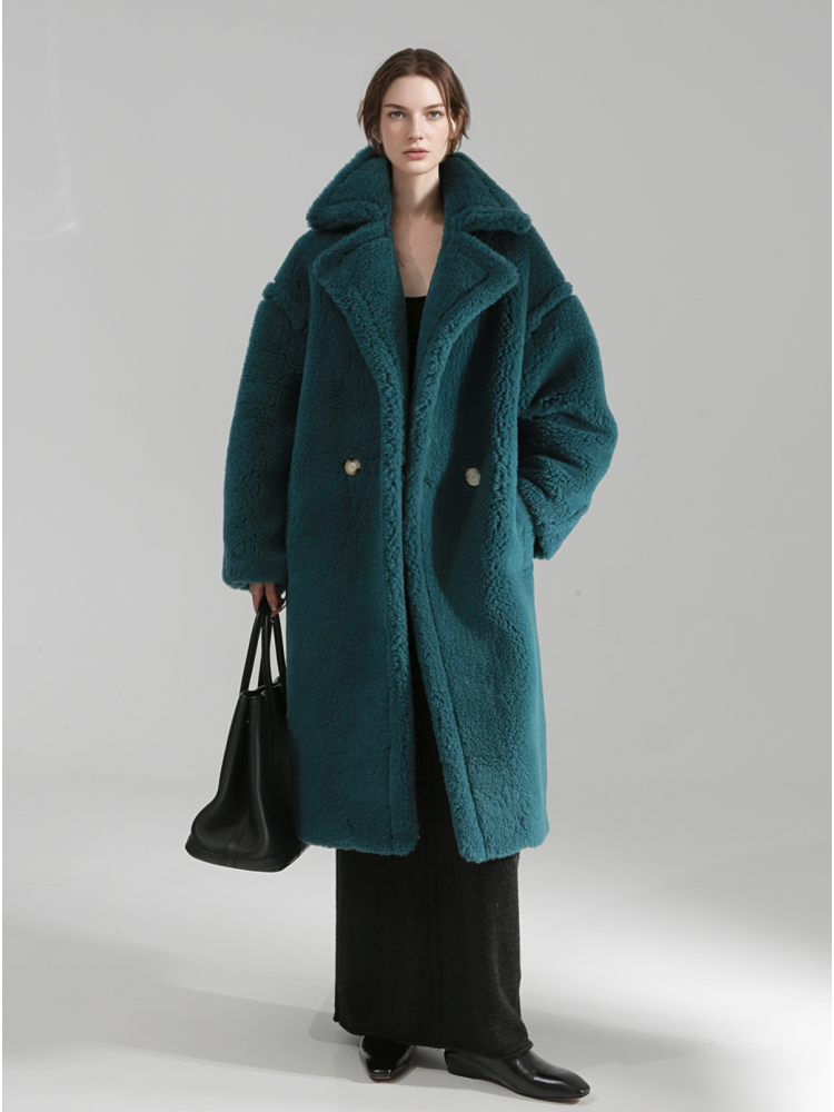 Oversized Teddy Fleece Coat for Women – Thick Shearling Jacket with Full Lining and Alpaca Wool Blend for Fall Winter