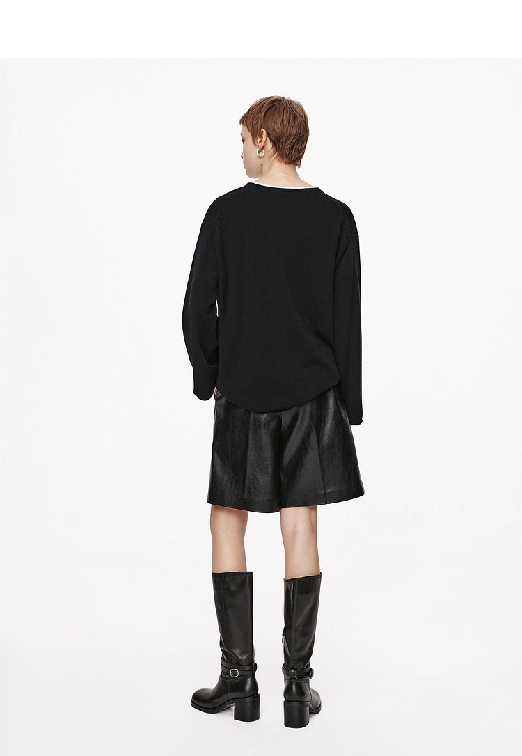 Women’s Wool Layered-Look Sweater | Soft Faux-Two-Piece Knit Top