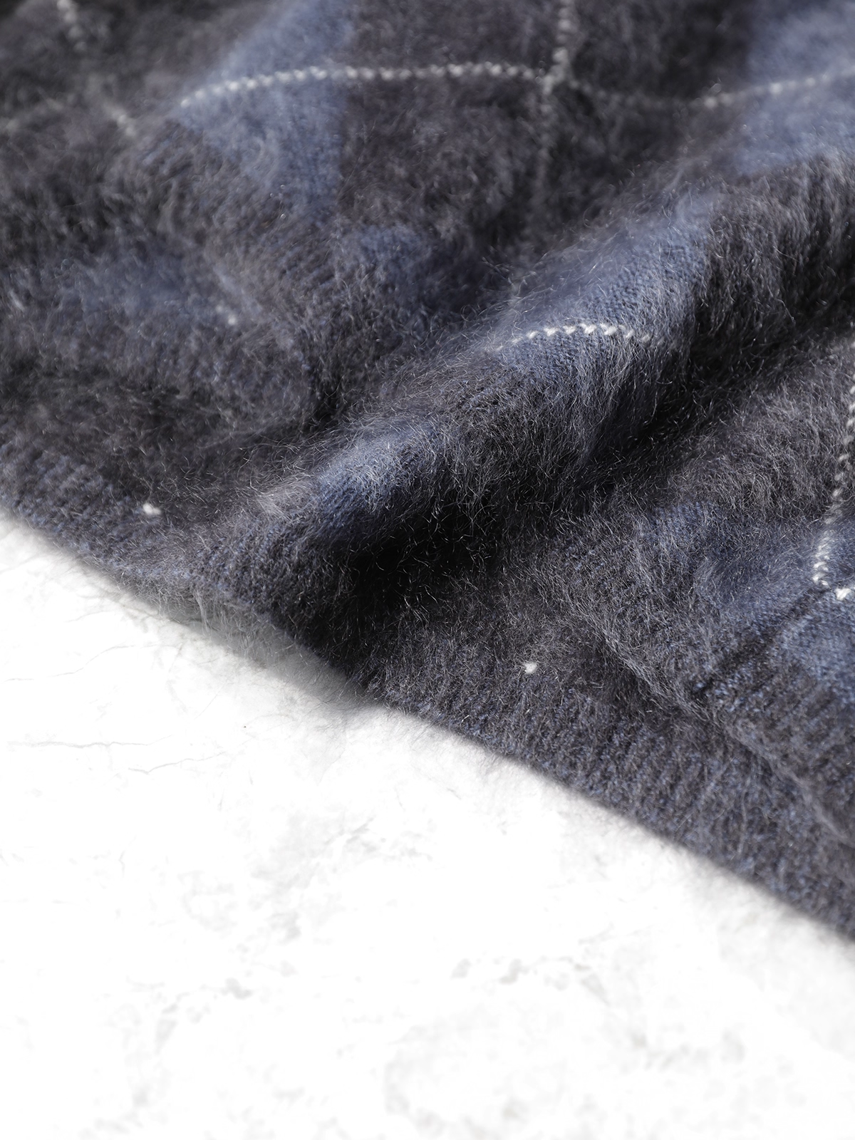 Heavyweight Brushed Knit Vintage Diamond-Pattern Midi Skirt for Women