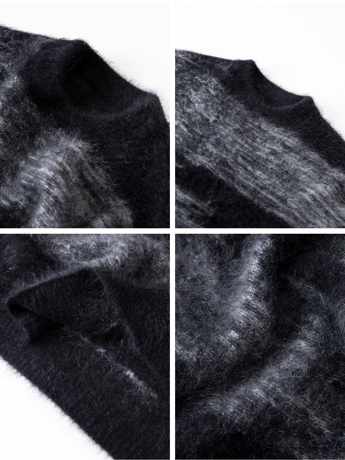 Gradient Two-Tone Brushed Knit Sweater for Women | Wool-Cashmere Blend Textured Jacquard Pullover