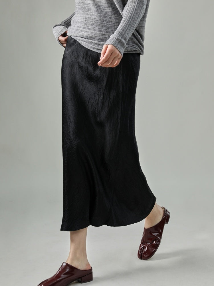 100% Acetate Pleated A-Line Midi Skirt – Slimming Fish Tail Design for Elegant Silhouette