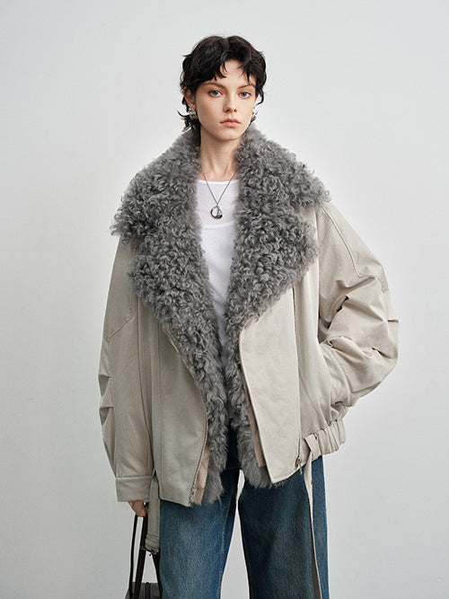 Detachable Shearling-Collar Down Parka for Women – 90% White Goose Down Winter Fur-Trim Coat