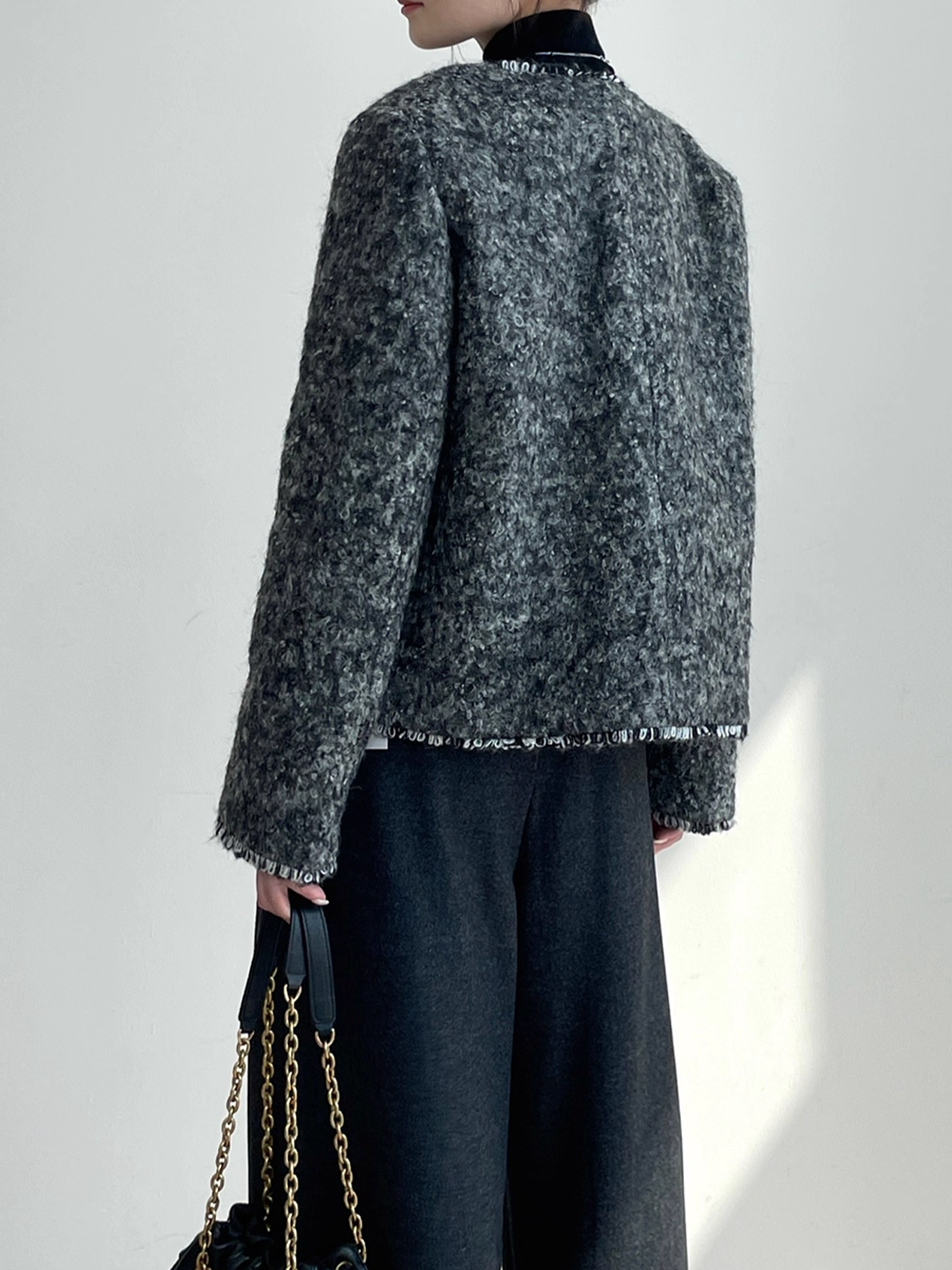 Women’s Wool Blend Down Jacket | 90% White Duck Down Elegant Bouclé Style Winter Coat