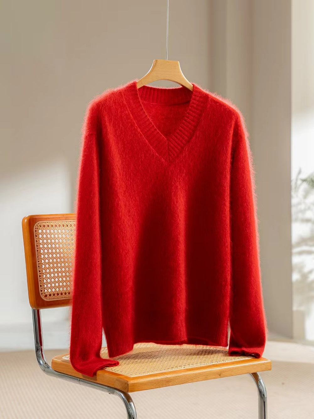 100% Rare Haan Mountain Cashmere Brushed Knit | Cloud-Soft Oversized V-Neck Sweater for Women