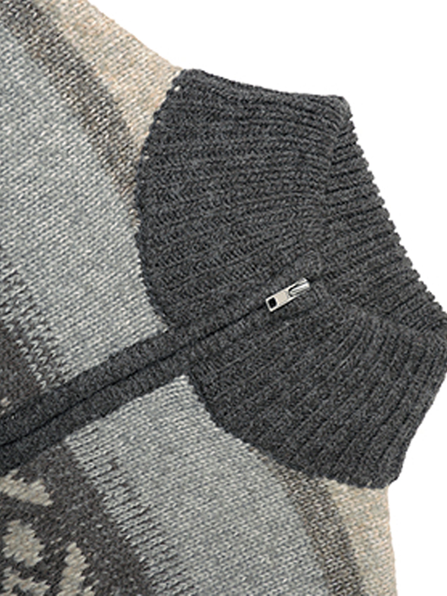 Fair Isle Geometric Knit Vintage High-Neck Sweater Jacket – Double Zipper Stand-Collar Knit for Fall/Winter