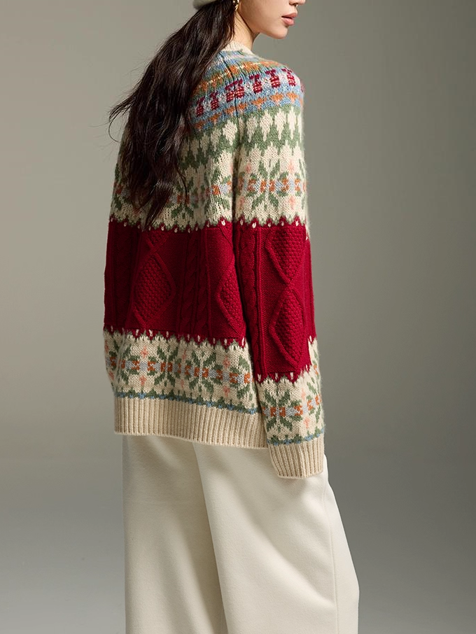 Fair Isle Wool-Cashmere Christmas & New Year Sweater for Women – New Autumn Winter Knit Top