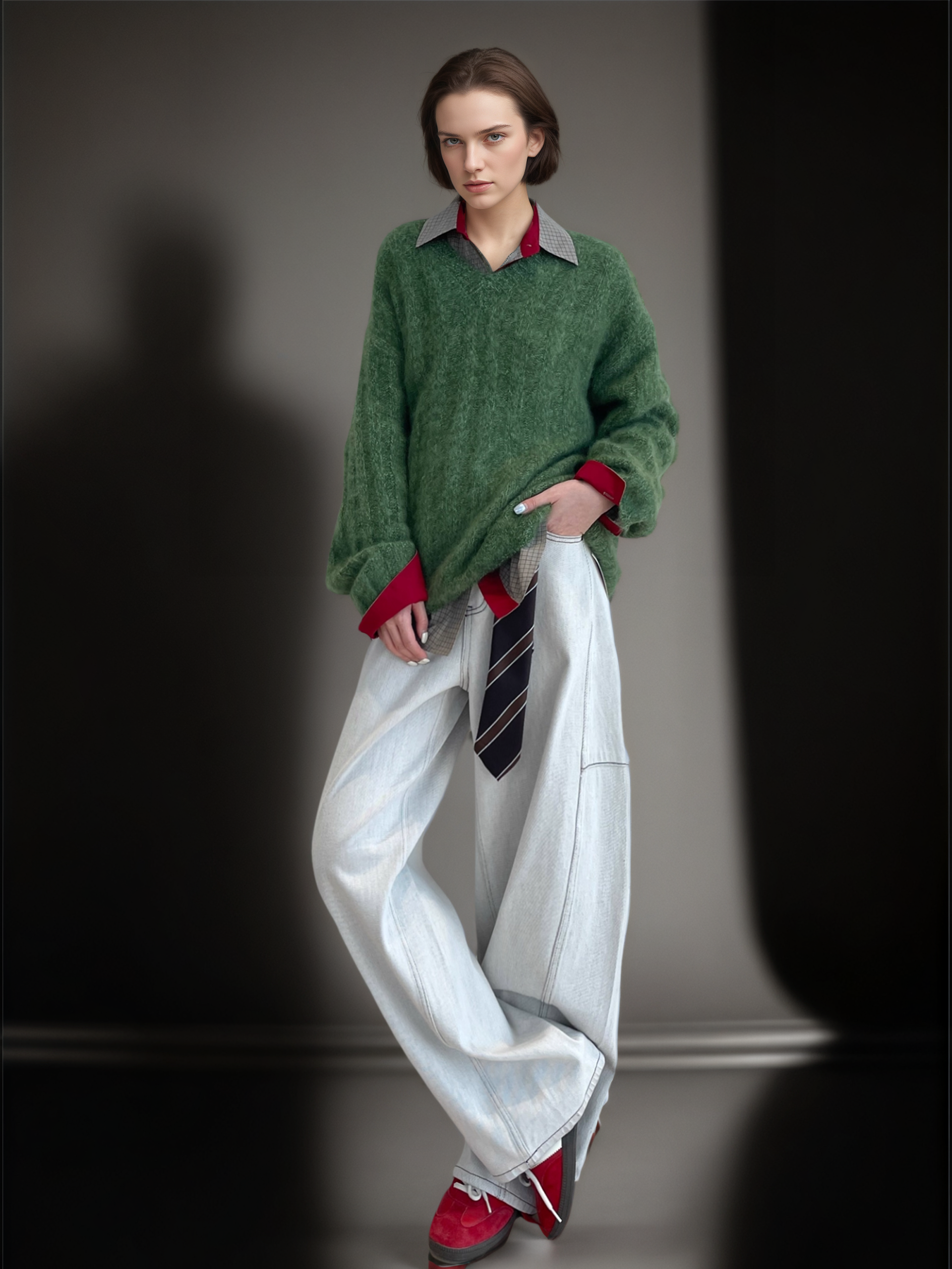 Women’s Wool Cashmere V-Neck Ribbed Knit Sweater | Soft Brushed Pullover with Relaxed Fit