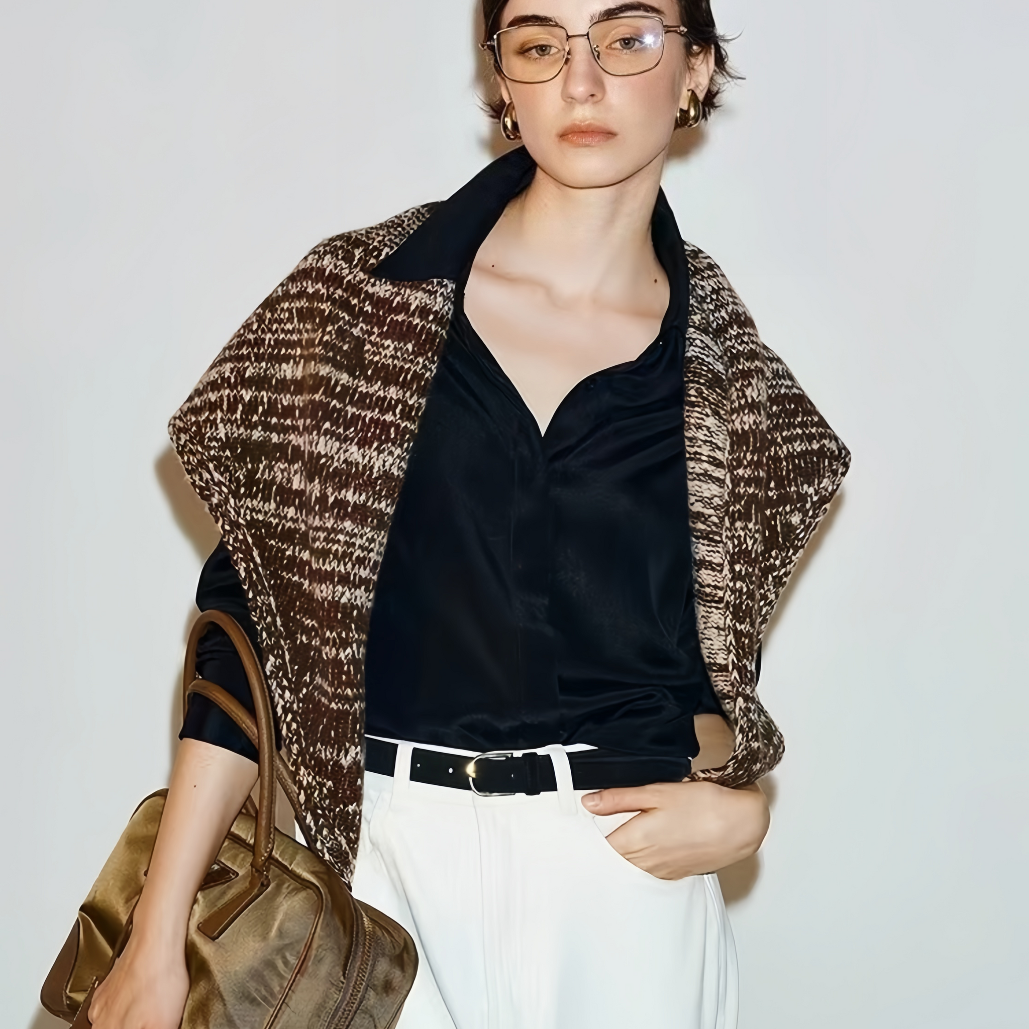 French Vintage Bouclé Triangle Shawl | Nordic-Style Warm Wool-Cashmere Winter Scarf