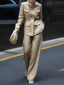 100% Linen Utility Jacket and Wide-Leg Pants Set – Made to Measure