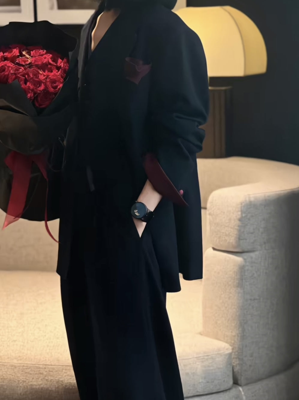 Wool Blend Three-Piece Set – Blazer, Vest & Wide-Leg Pants, Tailored Designer Fit