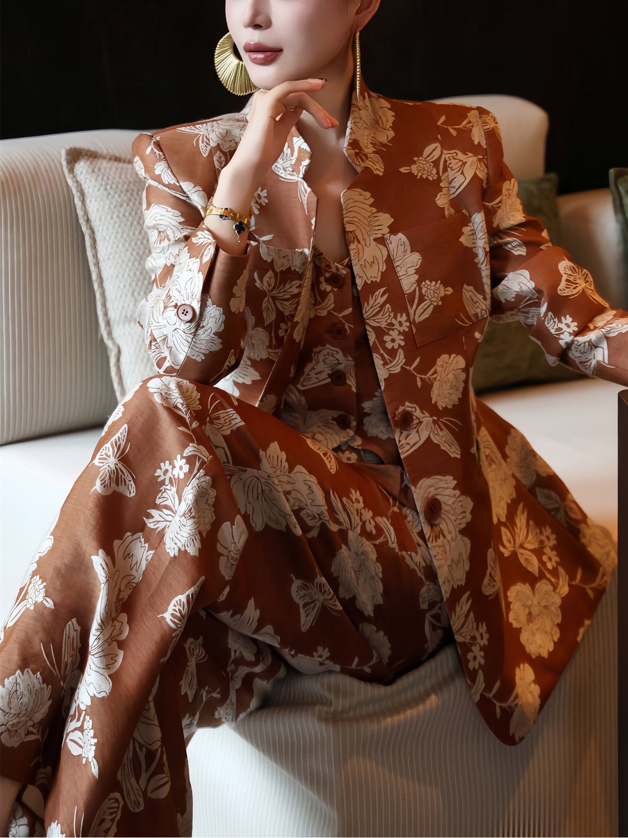 Haute Couture Jacquard Three-Piece Set – Designer Autumn Blazer, Vest & Trousers