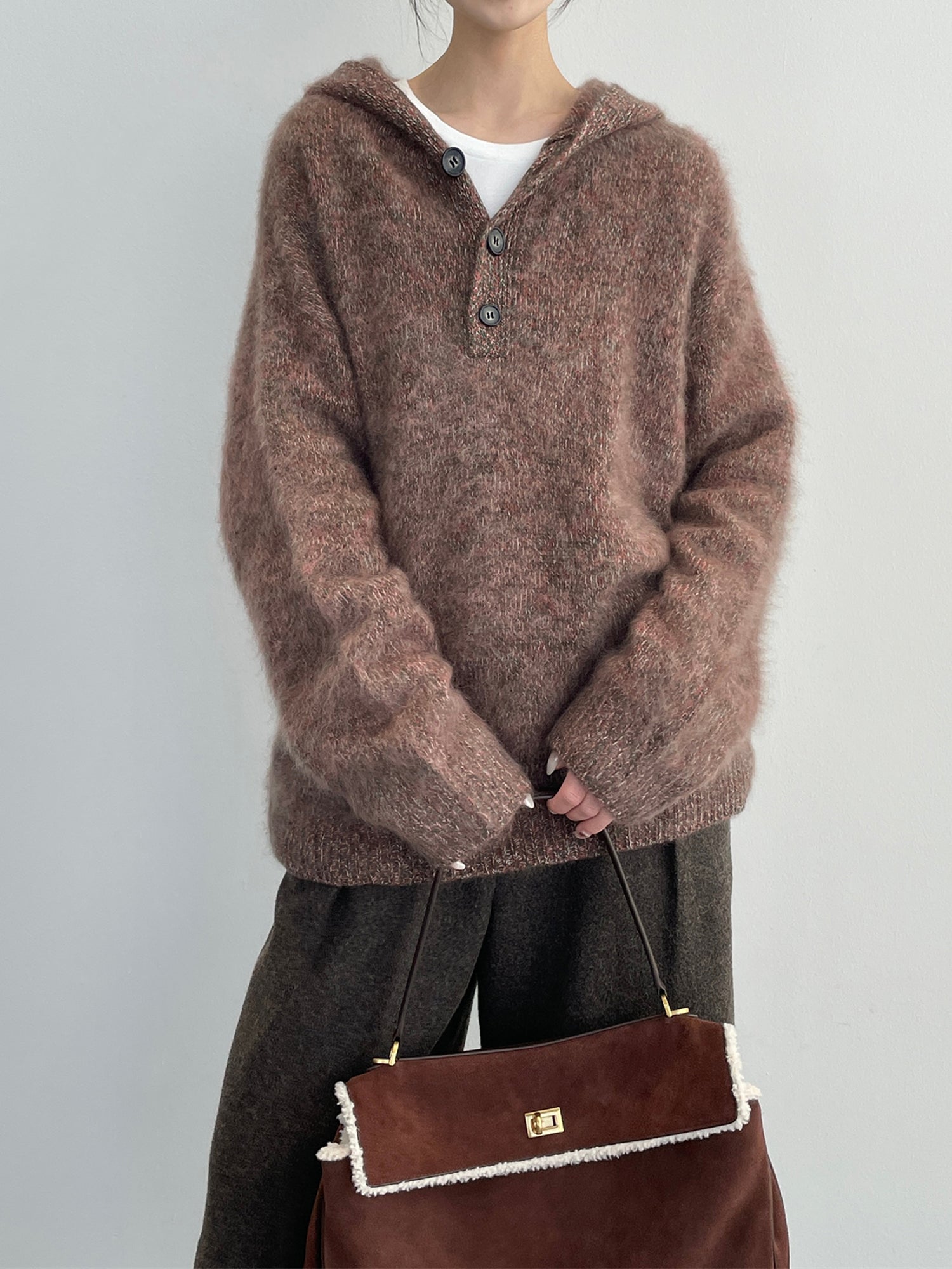 Women’s 100% Wool Hooded Sweater | Soft Brushed Knit Pullover with Loose Relaxed Fit for Winter