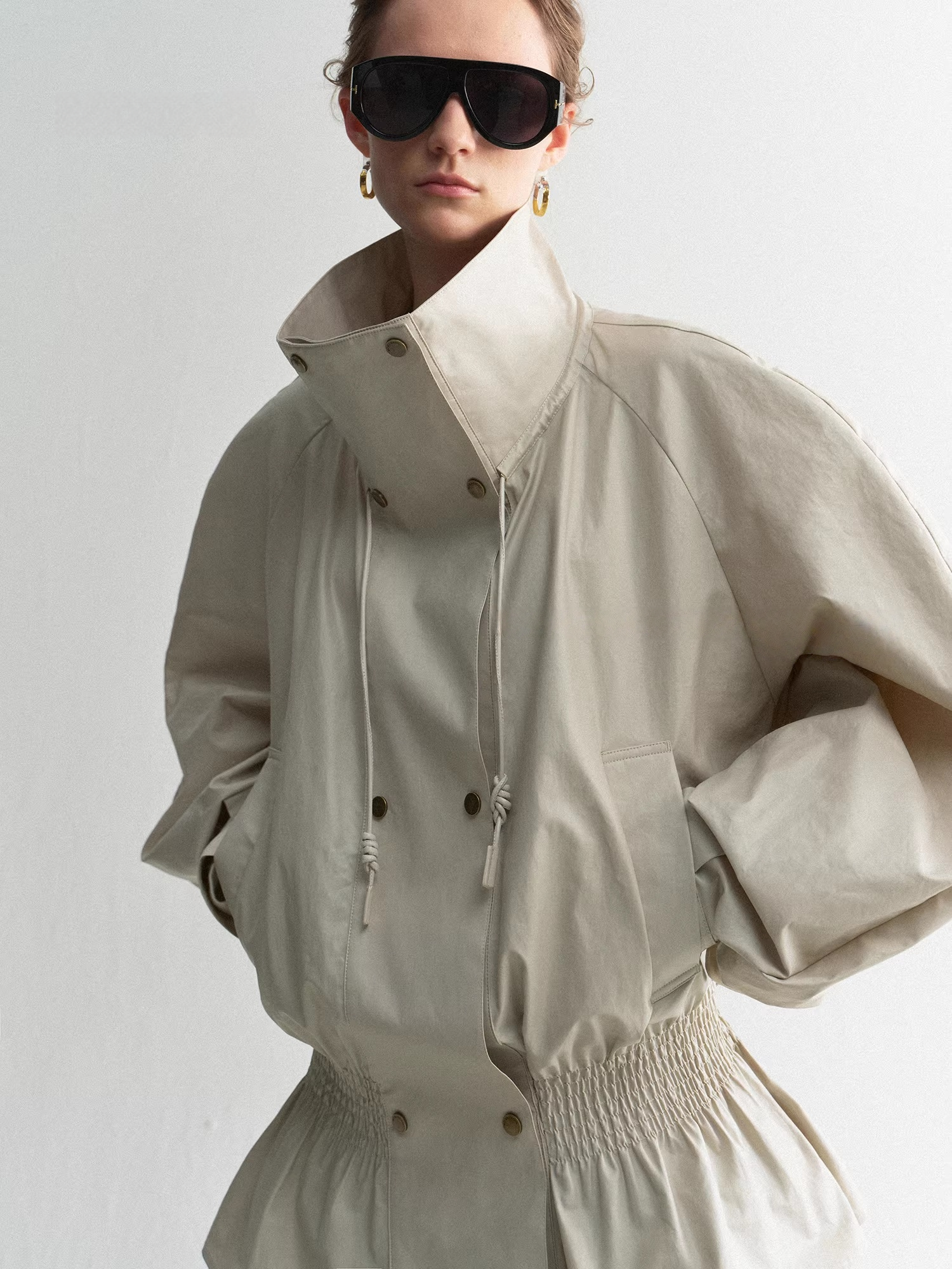 Coated Paper-Touch Cotton Stand-Collar Trench Coat – Made to Measure