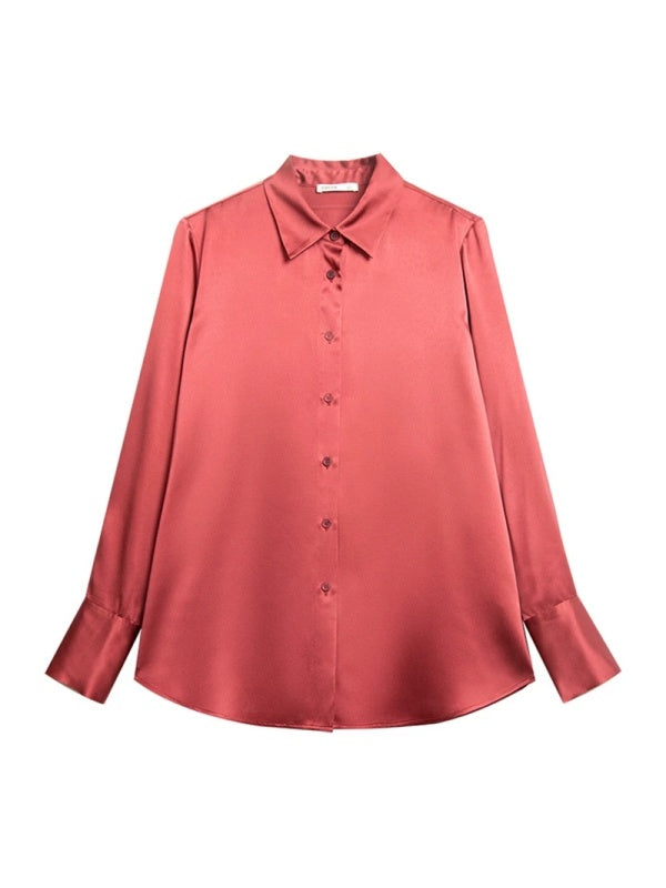 Women's Heavyweight Mulberry Silk Shirt – Relaxed-Fit Solid Color Collared Silk Blouse