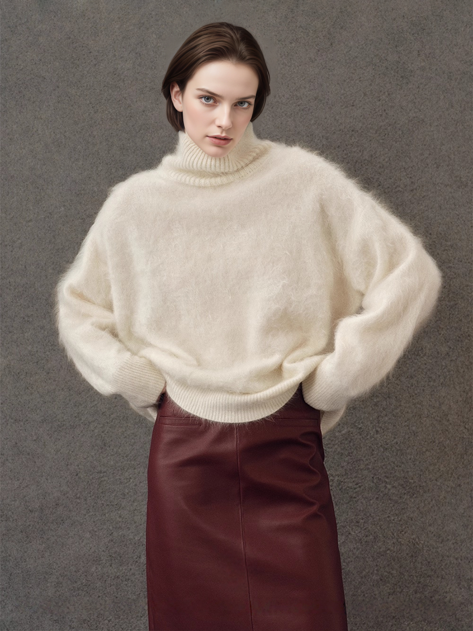 Heavyweight Brushed High-Neck Sweater for Women | Plush Fleece-Like Texture Winter Knit Pullover