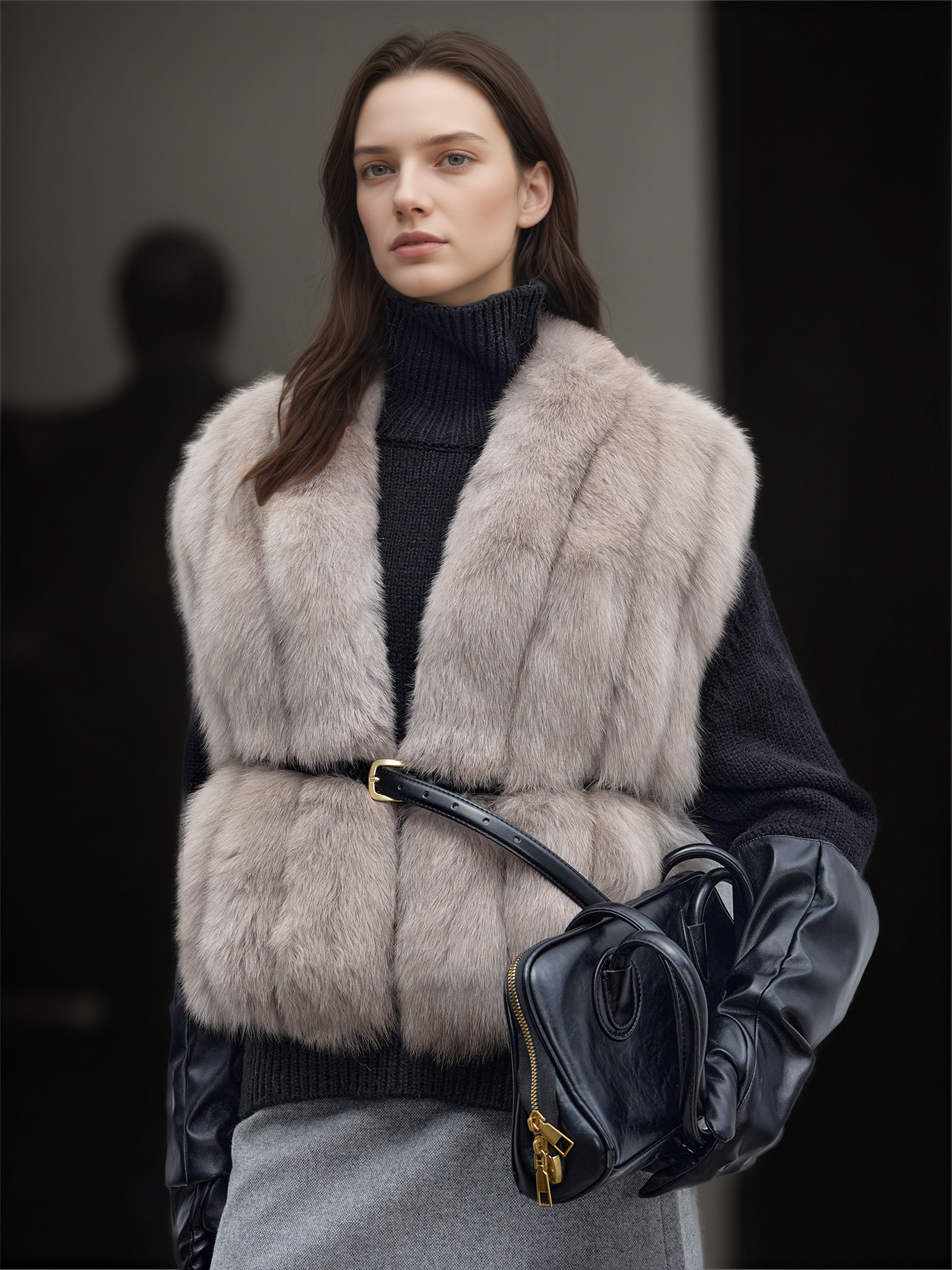 Women’s Fox Fur Vest | Short Winter Gilet Inspired by Finnish Saga Furs Style