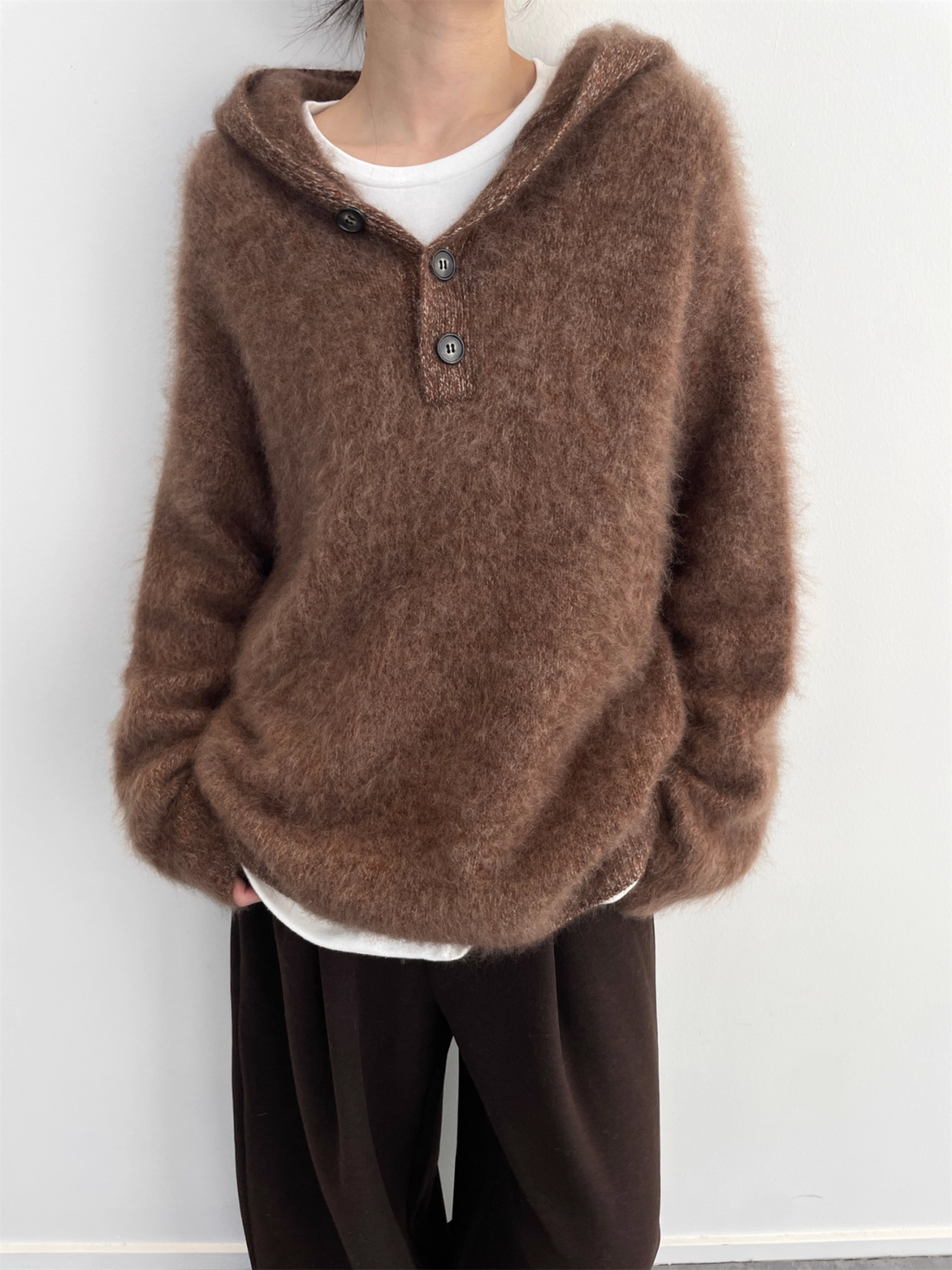 Women’s 100% Wool Hooded Sweater | Soft Brushed Knit Pullover with Loose Relaxed Fit for Winter