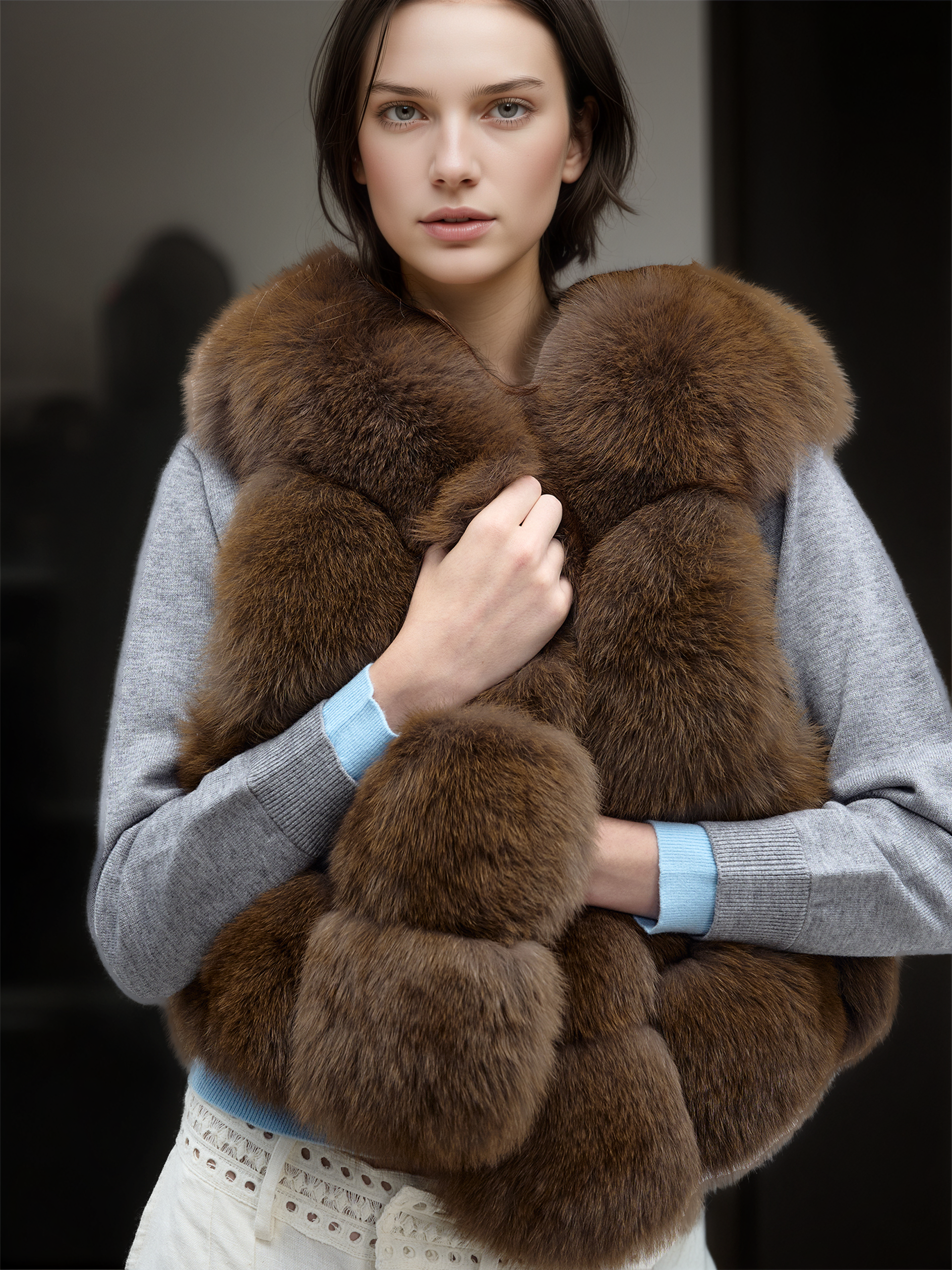 Women’s Fox Fur Vest | Short Winter Gilet Inspired by Finnish Saga Furs Design