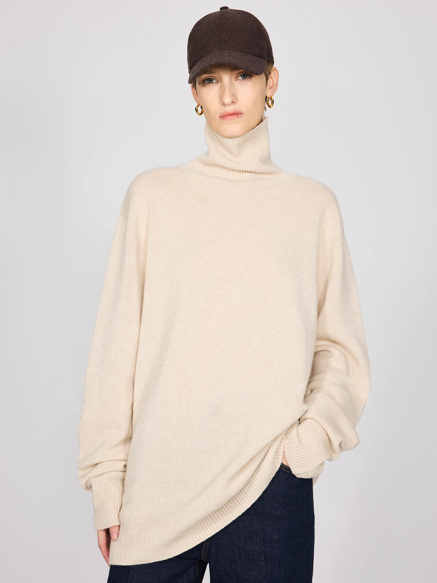 Soft, Lightweight Seamless Wool Turtleneck Mid-Length Sweater | Relaxed ROW-Inspired Oversized Knit