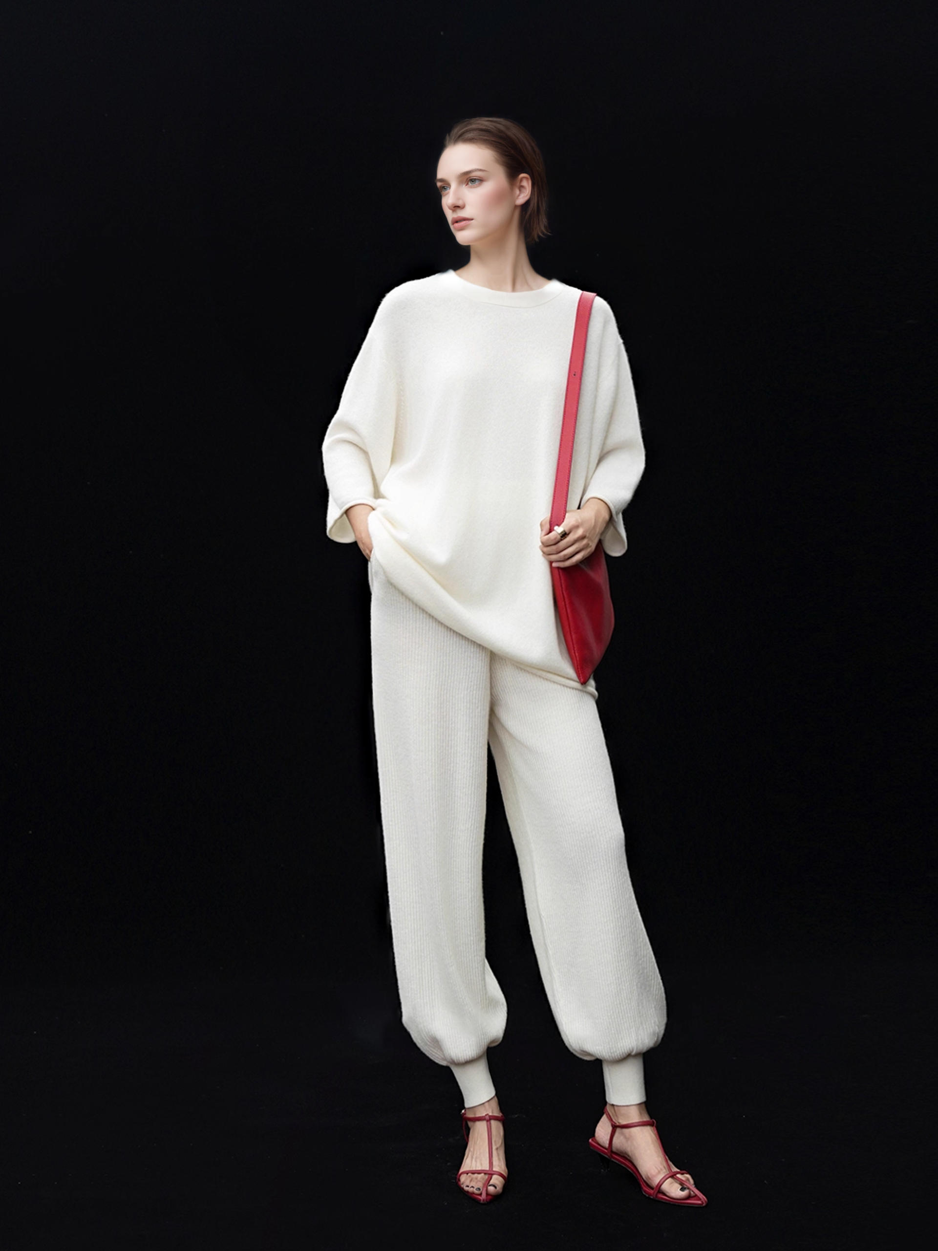 Women’s Cashmere Knit T-Shirt Sweater | Relaxed 3/4 Sleeve Crewneck Top Made with 26-Count Fine Cashmere Yarn