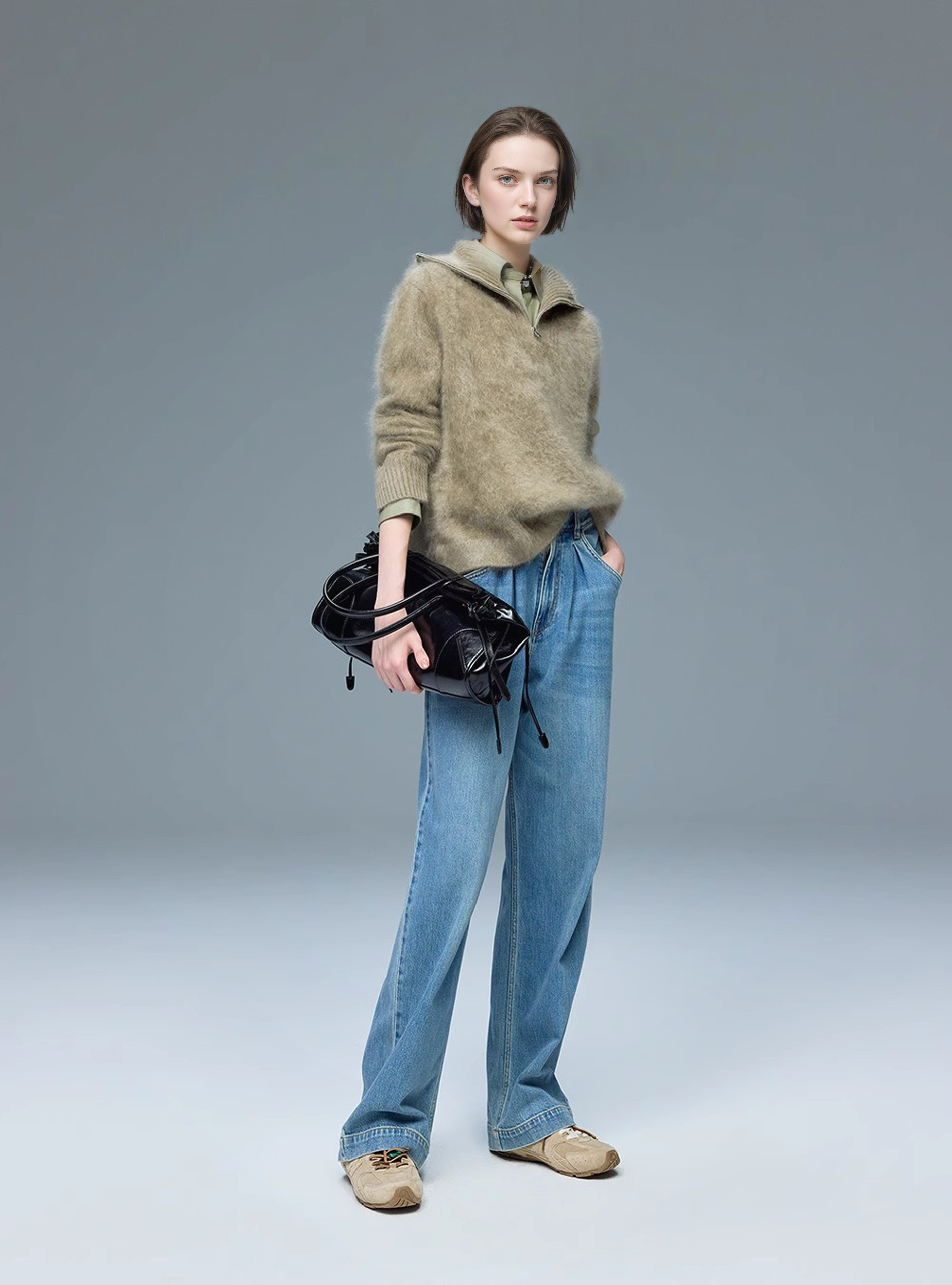 Luxury Dyed Cashmere Brushed Knit Sweater | French Sailor Collar Wool Pullover for Women