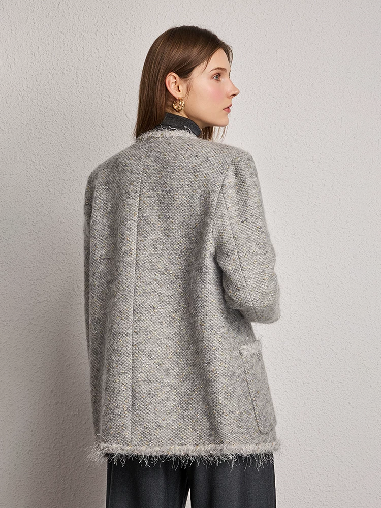 Wool Tweed Fringe Collarless Jacket – Made to Measure