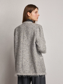 Wool Tweed Fringe Collarless Jacket – Made to Measure