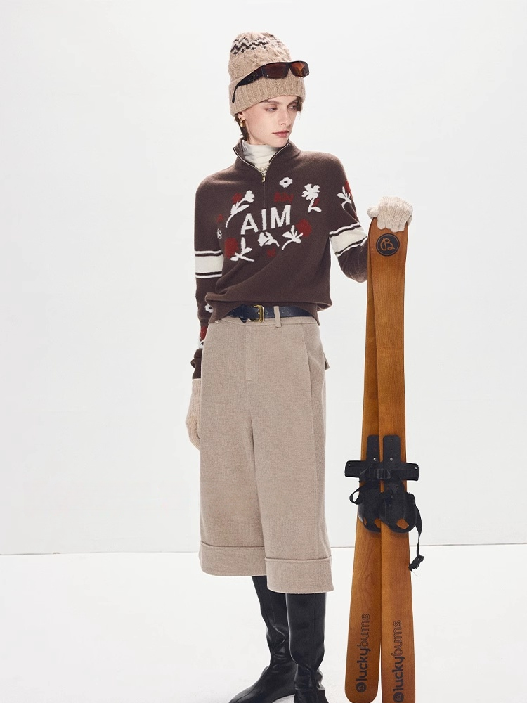 Vintage Ski-Inspired Jacquard | Wool & Cashmere Slim-Fit Stand Collar Sweater – Retro Winter Knitwear